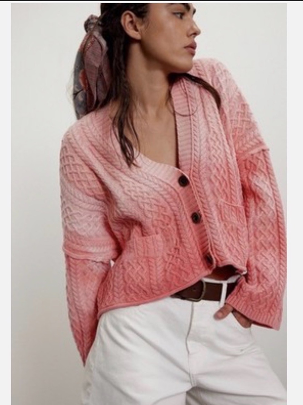 NEW FREE PEOPLE 100% Cotton Washed Ashore Cardi Cable Knit Sweater NWT 🌷